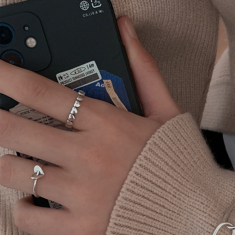 Bộ 5 Nhẫn Dạng Mở Mạ Bạc Hình Trái Tim Thời Trang Dành Cho Nữ