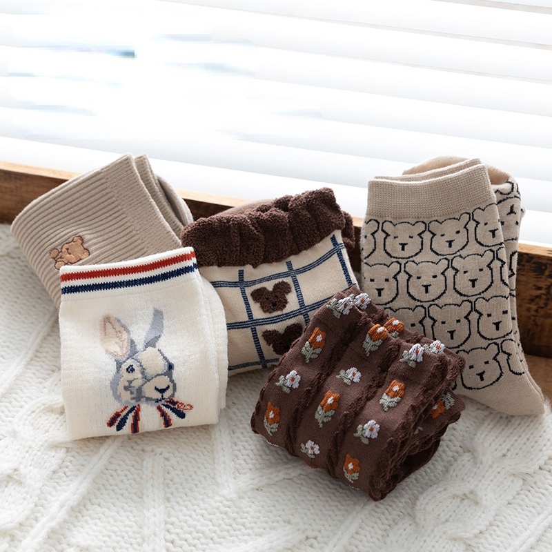 HSUTất cổ cao Bivota vớ tất nữ cotton thu đông ngọt ngào họa tiết xinh xắn HSU