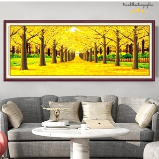 Tranh thêu chữ thập phong cảnh rừng cây lá vàng 1m36 x 74cm - 1m98 x 75cm