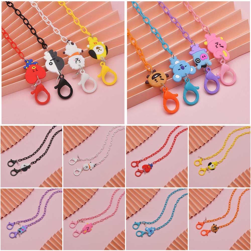 [Hàng mới về] Dây xích đeo kính chống trượt gắn hình BT21 bằng acrylic hợp thời trang cho nữ