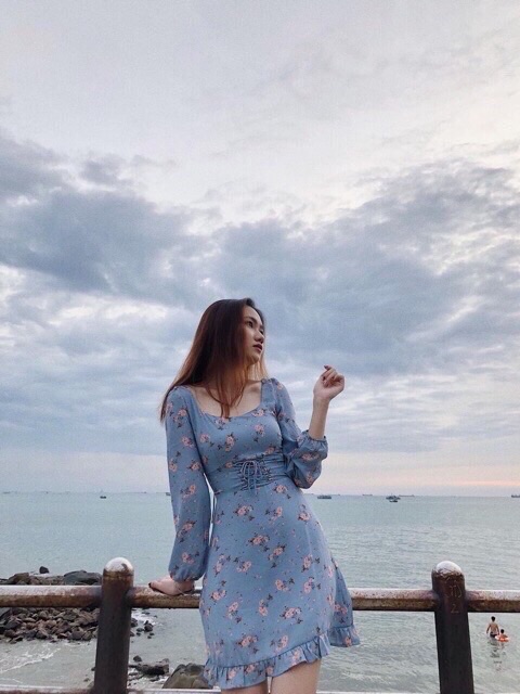 Đầm Hoa Đan Dây xanh/hồng/trắng