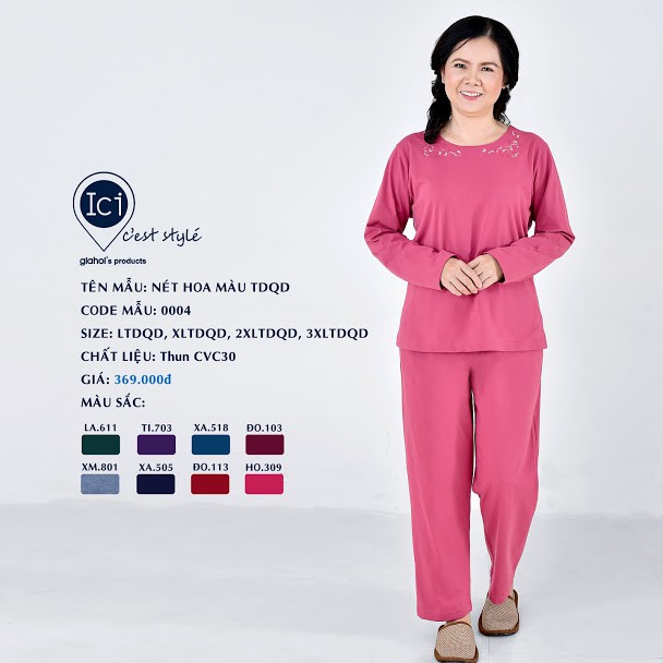 Bộ mặc nhà trung niên Gia Hồi thu đông cho mẹ tên Nét Hoa Màu