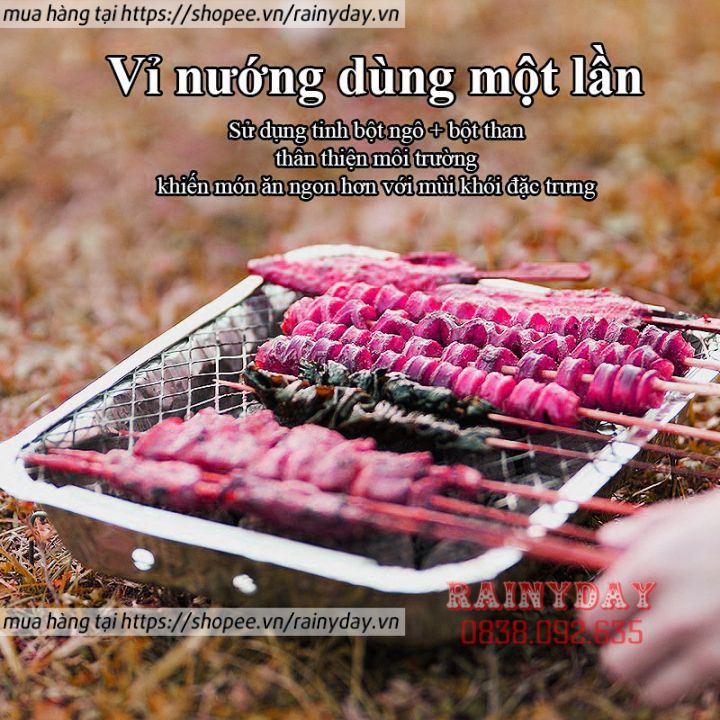 Vỉ nướng than BBQ dùng 1 lần, bếp nướng thịt đi du lịch dã ngoại picnic ngoài trời