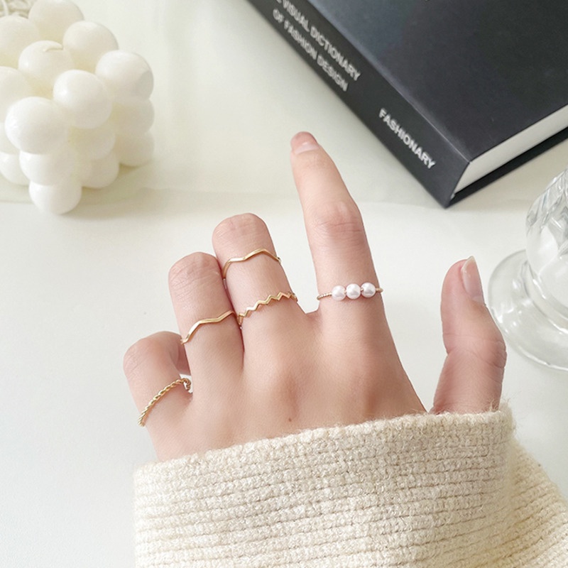 Bộ năm nhẫn ngọc trai giả sang trọng phong cách Hàn Quốc