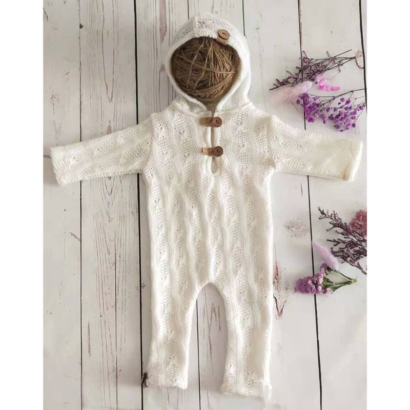 Mary☆Newborn Photography Props Suit Romper with Hat Long Sleeve Jumpsuits Bodysuit