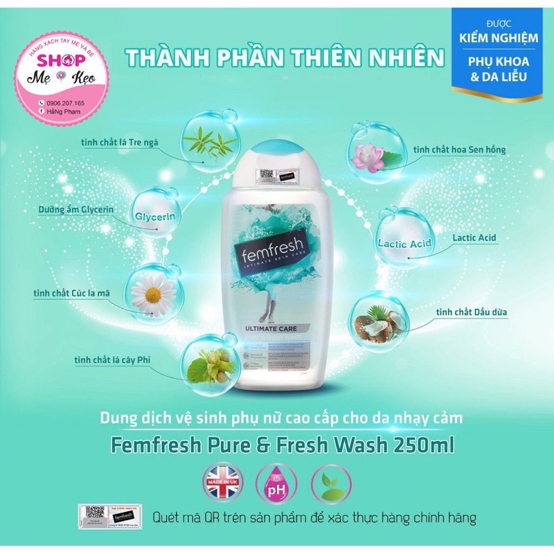 Dung dịch vệ sinh cho phụ nữ nhiều màu , Femfresh Daily Intimate Wash , nhập khẩu Uk