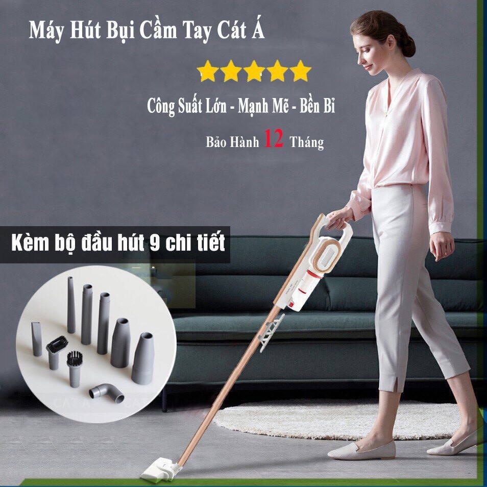 [Tặng Quà] Máy hút bụi gia đình cầm tay 2 trong 1 công suất 600W bộ lọc HEPA Tặng kèm 9 đầu Hút