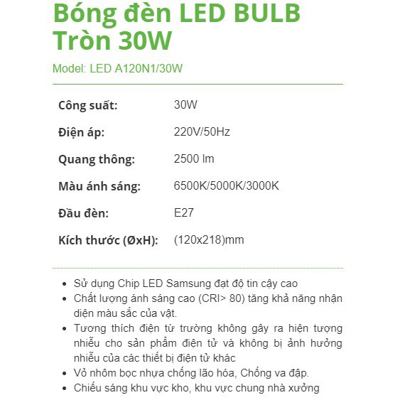 bóng đèn led tiết kiêm điện / Freeship từ 150k/  Bóng đèn LED Rạng Đông BULB Tròn / Trụ 30W_Ánh sáng trắng