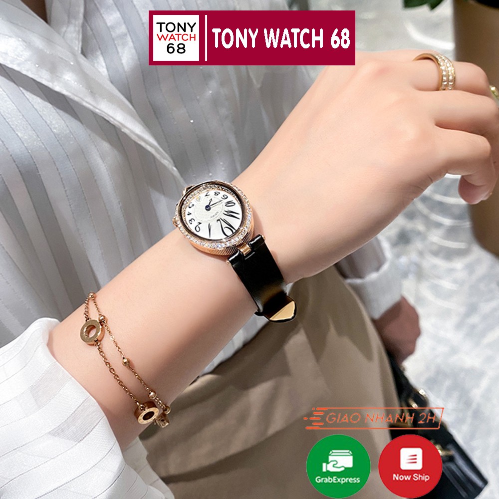 Đồng hồ nữ Guou chính hãng chống nước hình giọt nước viền đá dây da Tony Watch 68