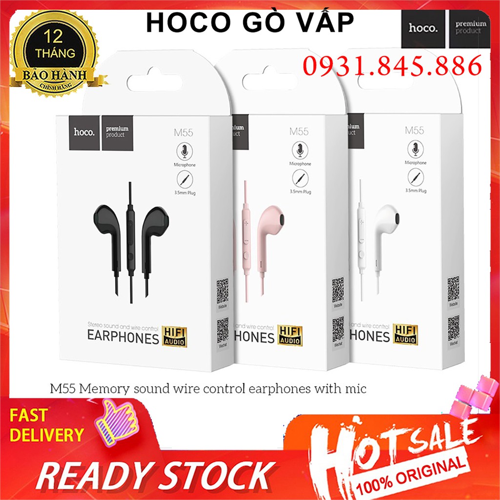⚡NowShip⚡ TAI NGHE ÂM THANH HAY HOCO M55 NHÉT TAI DÂY CÓ MIC JACK 3.5mm cho Điện Thoại IPhone Android - H2N