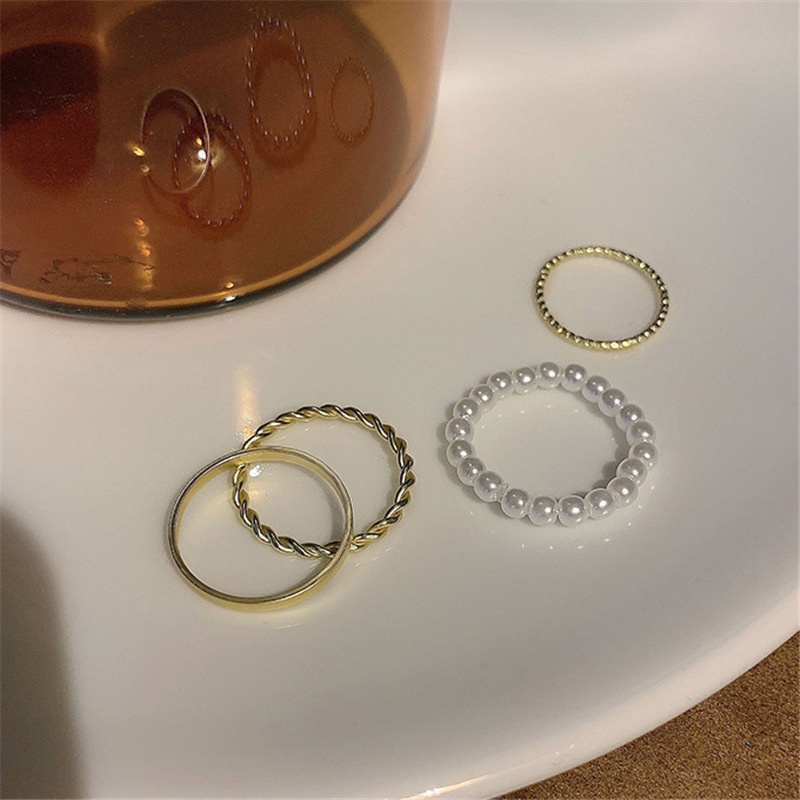 IF ME Set 4 nhẫn đính ngọc trai giả thời trang thanh lịch cho nữ