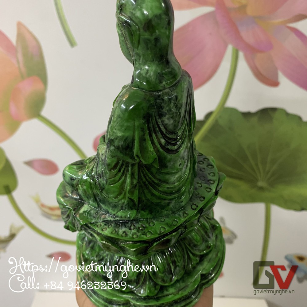 [Tượng Phật Quan Âm] Tượng đá Phật Bà Quan Thế Âm Bồ Tát ngồi tòa sen - Chiều cao 20cm - Màu xanh lục bích