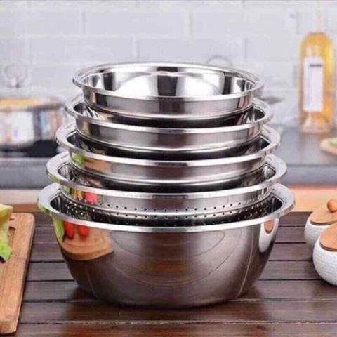 Bộ Thau Rổ Inox Nhà Bếp 5 Món Bằng Inox Đủ Size từ 18 - 26 cm tiện dụng - Sieuthigiadinh.2021