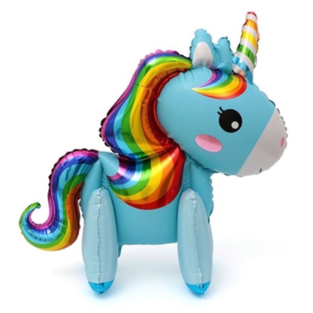 Set trang trí sinh Nhật mẫu ngựa 1 sừng pony 3D Hồng xanh