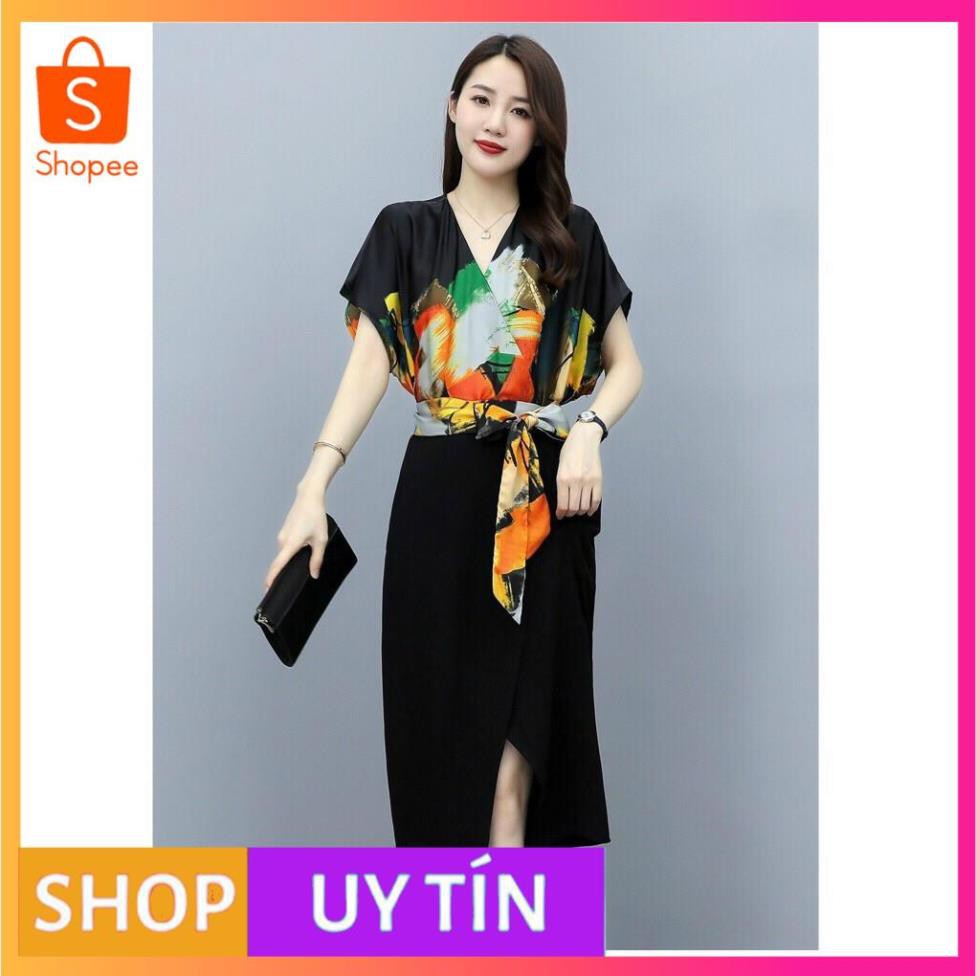 HÀNG NHẬP CAO CẤP -ĐẦM BODY LỤA HỌA TIẾT TAY DƠI CỘT EO CAO CẤP - 376380 [MẪU ĐẸP CHẤT LƯỢNG]