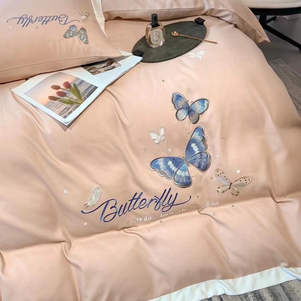 Bộ chăn ga gối Cotton Butterlly thêu họa tiết bướm sang trọng, chất cotton 100% nhập khẩu cao cấp thoáng mát-Bông.Decor