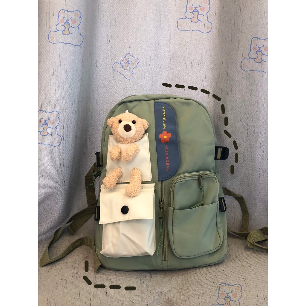 Cặp Học Sinh🎒 Balo Nữ 🎒 FREE SHIP🎒 Balo Học Sinh Gắn Gấu Siêu Đáng Yêu, Chống Nước (ẢNH+VID THẬT)