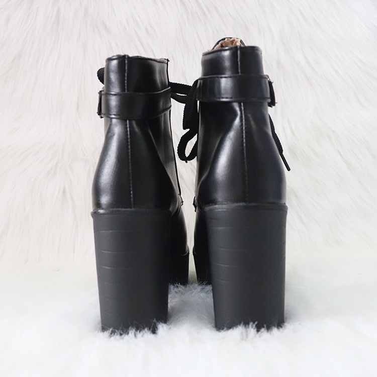 (Ảnh thật) Giày boot nữ cổ ngắn cổt dây màu đen đế thô 10cm GBN16301