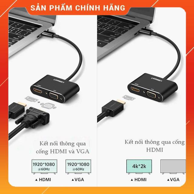 Bộ chuyển đổi USB type C sang HDMI + VGA vỏ nhôm dài 10cm UGREEN CM162 dailyphukien Hàng có sẵn giá rẻ nhất