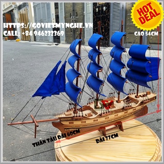 [Thuyền lắp ráp - Dài 80cm] Tàu thuyền gỗ trang trí France II Pháp mô hình thuyền buồm trang trí phong thủy - Buồm vải