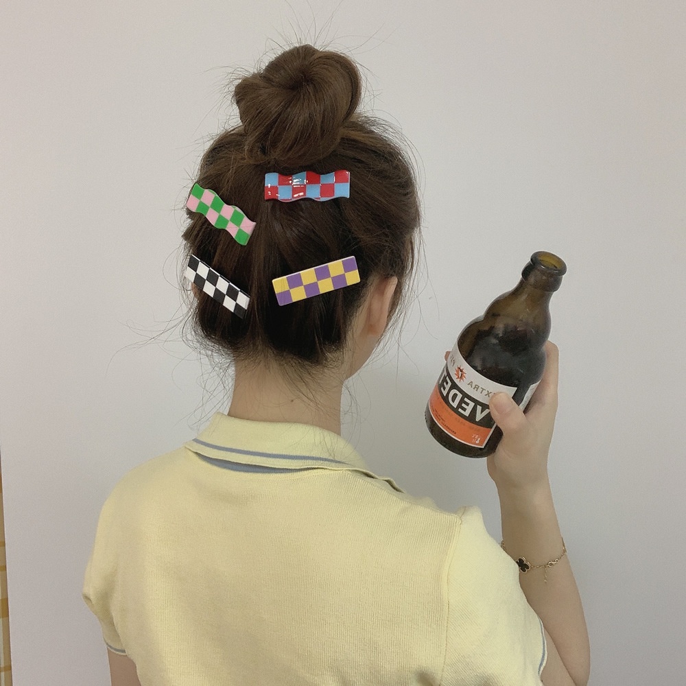 Kẹp tóc họa tiết caro trắng đen phong cách ngọt ngào sáng tạo cho nữ