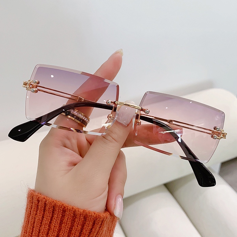 Kính Mát Gọng Vuông Nhỏ Không Viền Màu gradient Thời Trang Cho Nữ