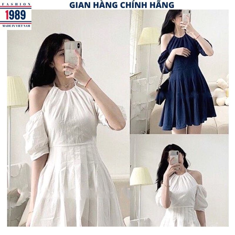 Đầm babydoll nữ cổ yếm kiểu dáng hàn quốc ulzzang vintage tiểu thư bánh bèo dễ thương váy dự tiệc -PHƯƠNG VŨ 1989