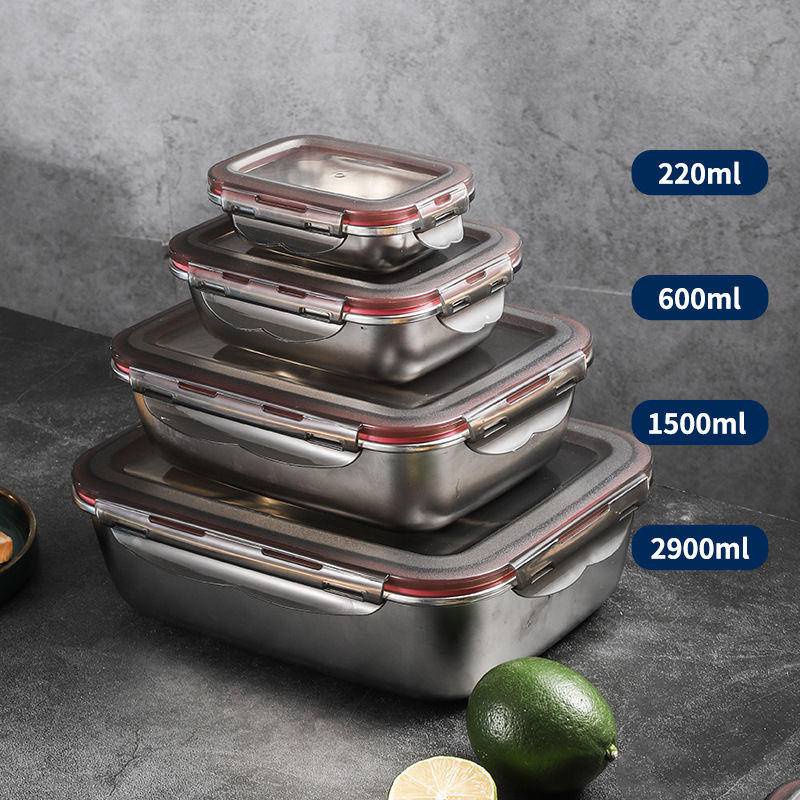 Hộp giữ nhiệt inox 304 hình chữ nhật có nắp đậy kín hộp cơm giữ nhiệt chống rò rỉ thích hợp cho lò vi sóng ngăn mát tủ lạnh kiểu Hàn Quốc