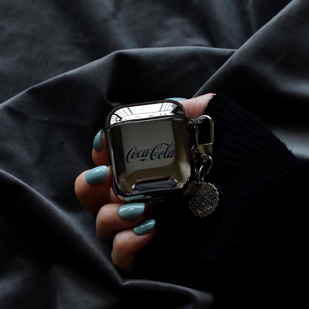 Vỏ Bảo Vệ Hộp Sạc Tai Nghe Bluetooth AirPods 1 2 PRO 3 2021 gen3 PRO 2 2022 Mạ Điện Họa Tiết Lon coca cola Đen Đơn Giản