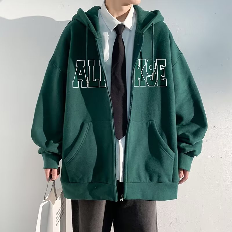Áo khoác zip in hình monogram phong cách hàn quốc áo hoodie nam nữ form rộng unisex áo khoác dây kéo retro fashion áo hoodie nữ