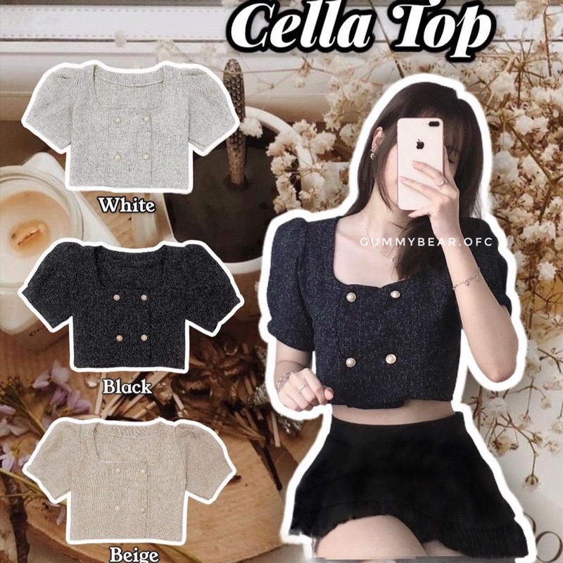 CELLA TOP | Áo Dạ Mỏng Croptop Cúc Ngọc Tiểu Thư