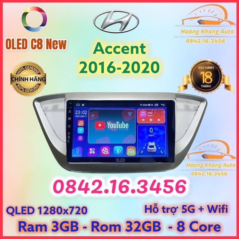 Màn hình android OLED C8 New theo xe Accent 2016 - 2020  kèm dưỡng và jack nguồn zin theo xe