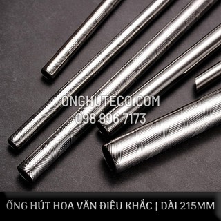 Combo Hộp 3 Ống Hút INOX304 Hoa Văn Điêu Khắc Tặng Kèm Cọ
