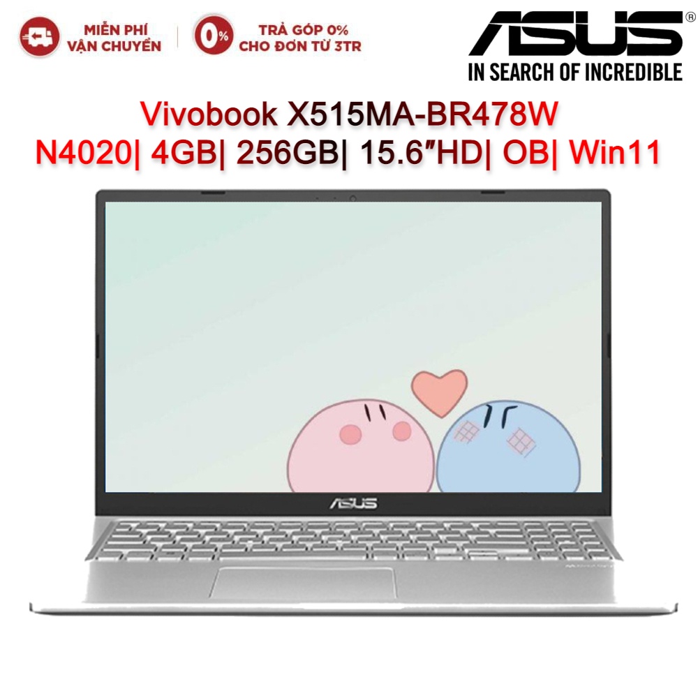 Laptop ASUS Vivobook X515MA-BR478W N4020| 4GB| 256GB| 15.6″HD| OB| Win11 (Bạc)