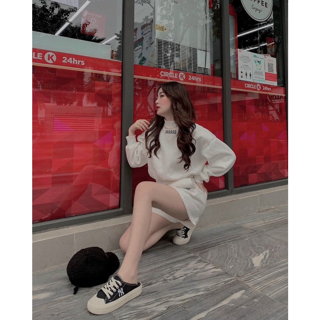 Set bộ 2 món đi chơi với áo cổ tròn form rộng kèm quần đùi  chất nỉ cao cấp mềm mịn