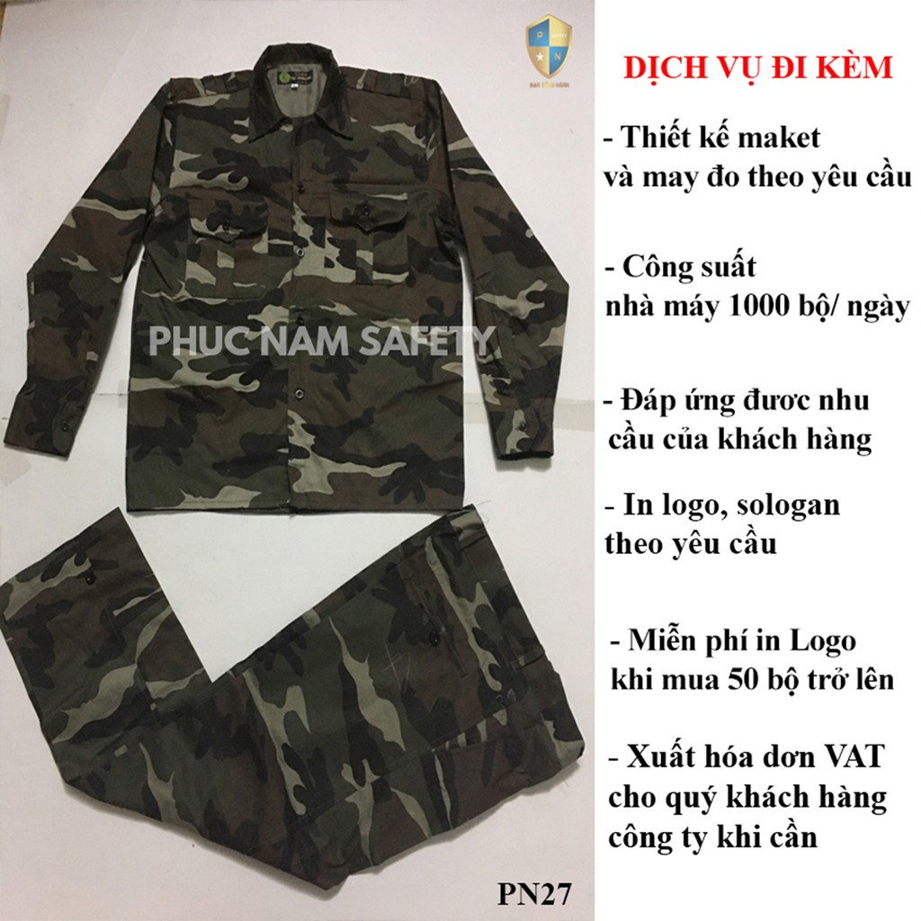 Bộ quần áo bảo hộ lao động màu rằn ri đặc công, quần áo bảo hộ lao động PN27, BHLĐ Phúc Nam