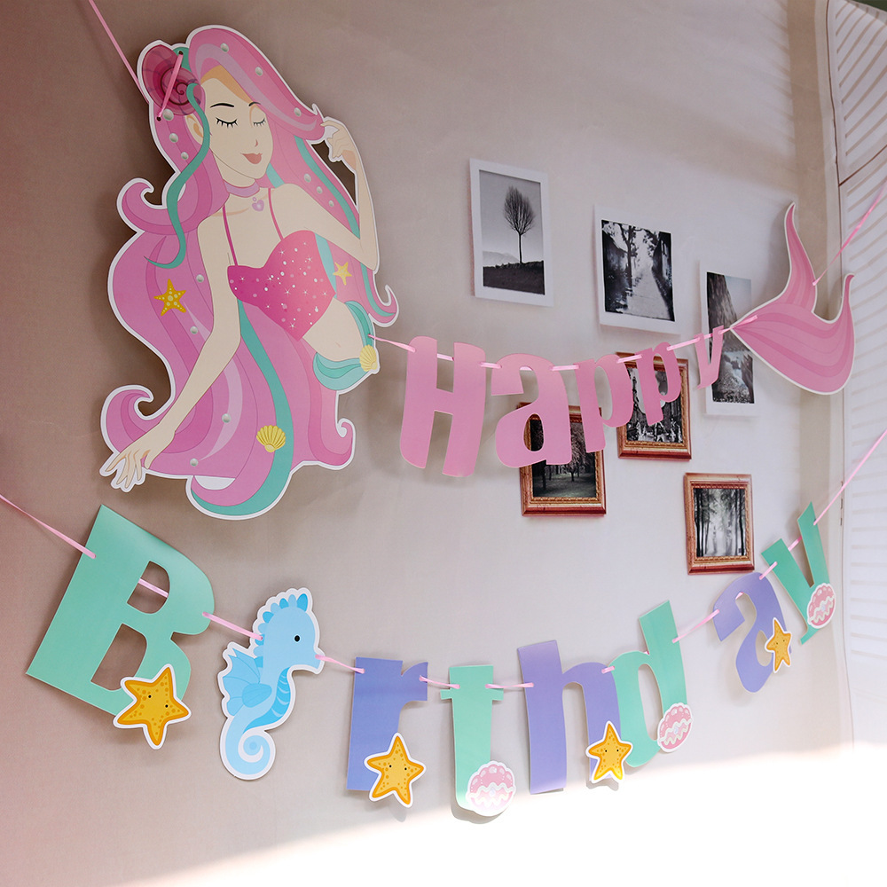 Ready Stock Mermaid Happy Birthday Banner / Bunting  / Under The Sea