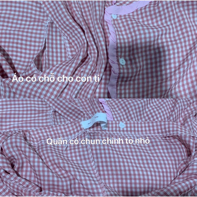 Bộ bầu chất đũi Hàn cao cấp☘️bộ sau sinh thiết kế sang chảnh☘️ có khóa cho con ti, quần có chun chỉnh☘️free size 43~65kg