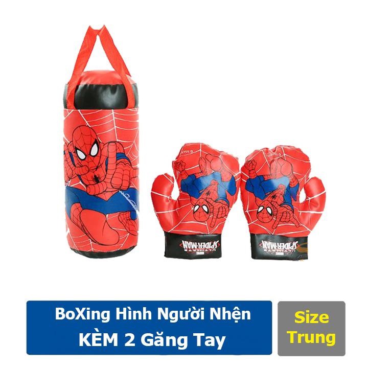 Túi Đấm Bốc Boxing Người Nhện + Tặng 2 Găng Tay Cho Bé chất liệu da mềm an toàn cho bé khi chơi (Size Trung)