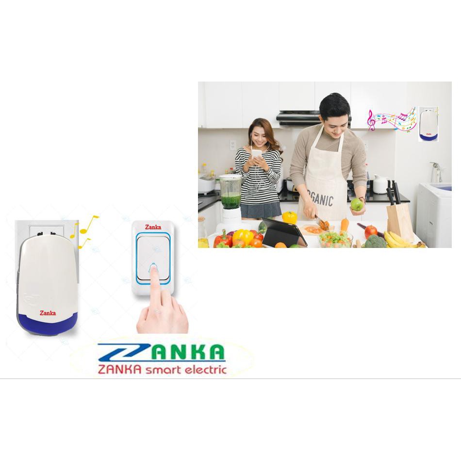 Bộ 3 nút nhấn 1 chuông cửa không dây Zanka TP-717