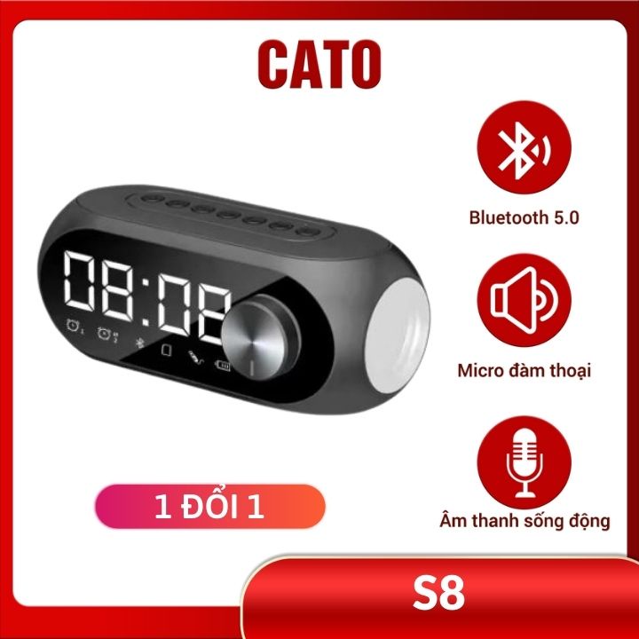 Loa Bluetooth Bakeey S8 Chính Hãng_Loa Báo Thức Gương Chiếu Sáng Ban Đêm, Màn Hình Led 360 Công Suất Siêu Cao