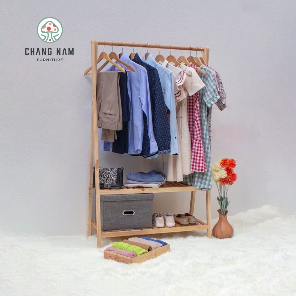GIÁ TREO QUẦN ÁO CHỮ A HÀN QUỐC 2 TẦNG LẮP RÁP - NGANG 86CM - MÀU GỖ TỰ NHIÊN | BigBuy360 - bigbuy360.vn