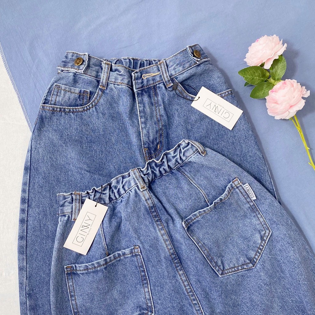 Quần Baggy Nữ Jean Hack Dáng KHA-001 | Quần Baggy Jean Cạp Cao | Vải Jean Wash Xịn | Hàng Đẹp | Ginny