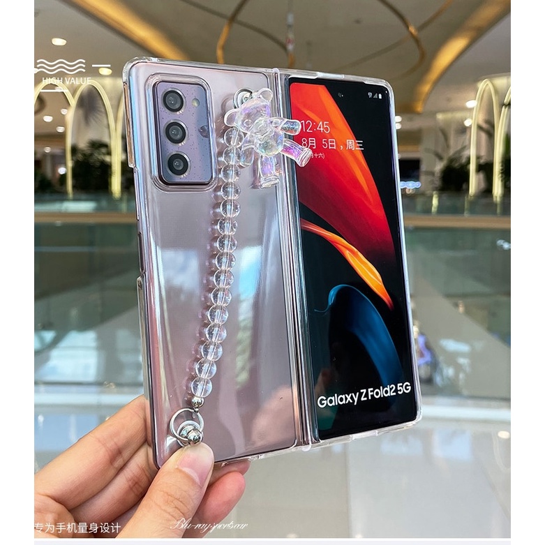 Bao Da Điện Thoại Trong Suốt Màu laser Hình Gấu diy Cho samsung galaxy z fold 5 4 3 2 5g Ốp
