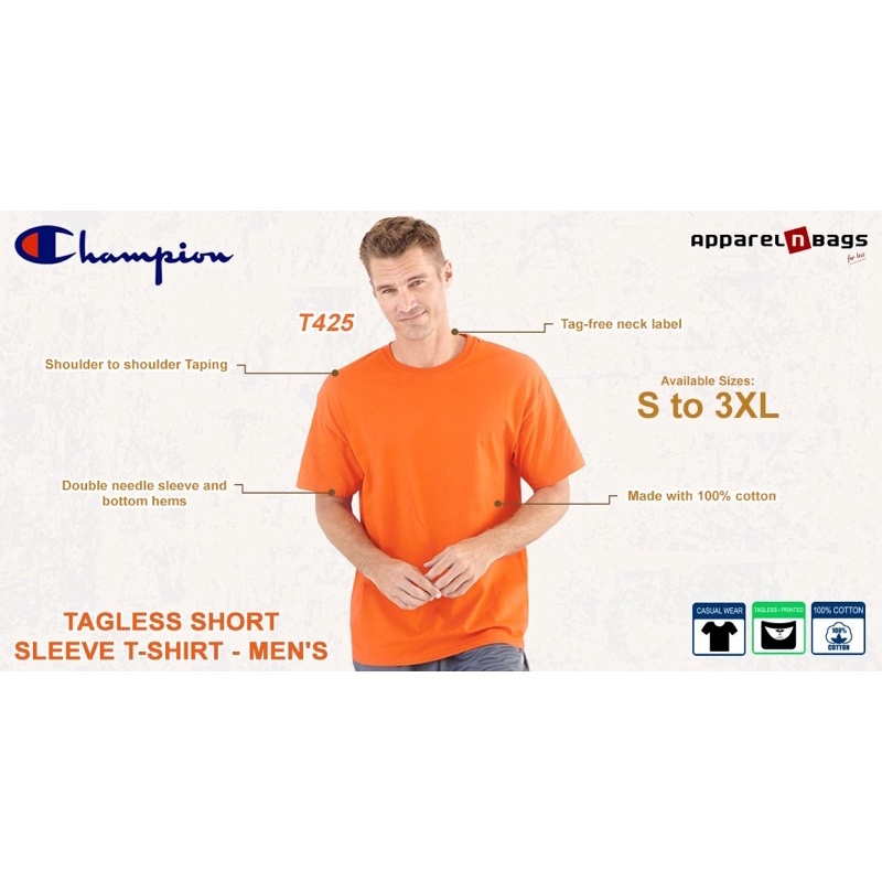 THE AMERICAN BOX Áo thun trơn Champion basic tagless tee T425 authentic