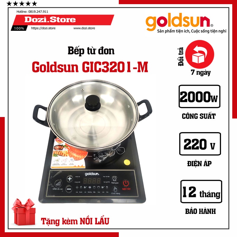 Bếp điện từ đơn Goldsun GIC3201-M (Tặng kèm nồi lẩu inox) - Bảo hành 12 tháng
