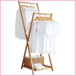 re0549 Giá kệ treo quần áo gỗ tre 50cm - Khung treo quần áo chữ X