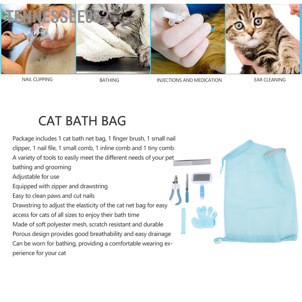 [Hàng Sẵn] Bộ Dùng Cụ làm sạch làm đẹp Cho Mèo - Túi Lưới Tắm Cho Mèo Đa Năng Tiện Dụng【Tennessee052】