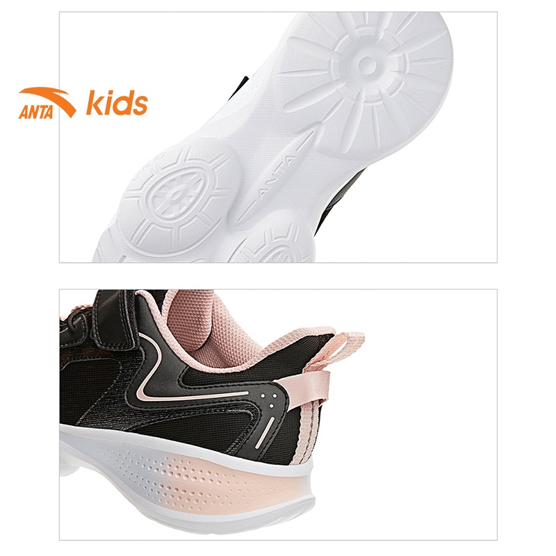 Giày chạy bé gái Anta Kids W322135565-2, quai dán tiện lợi, upper mặt lưới thoáng khí