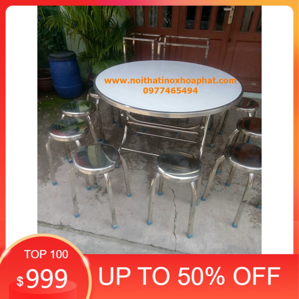 Bộ bàn tròn 1m2 inox và 10 ghế SIÊU RẺ MIỄN PHÍ VẬN CHUYỂN